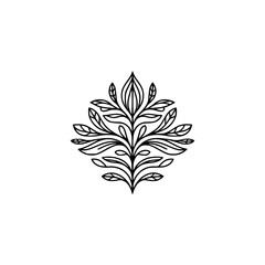 Minimalist Floral Ornament, Black Line Art on White Background