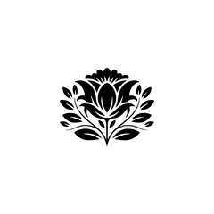 Elegant Black Floral Motif on White Background