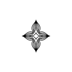 Minimalist Geometric Floral Icon, Black Lines on White, Luxury Design Element