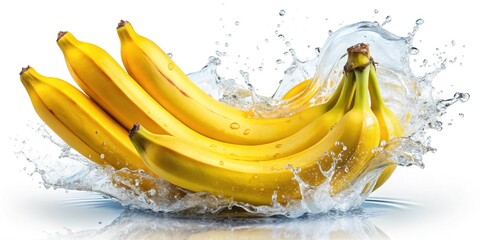 Surreal Yellow Banana Water Splash Photography: Vibrant Fruit, Fresh Splash, Underwater Scene