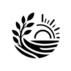 Minimalist Farming & Nature Icon: Sun, Fields, and Leaves