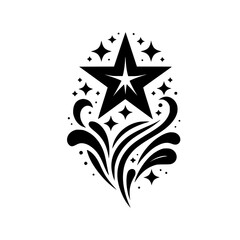 Black Starburst Burst on White Background, Modern Tattoo Design