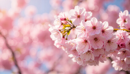 Obraz premium Pink cherry blossoms in full bloom, springtime beauty