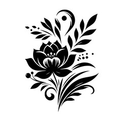 Elegant Black Floral Design on White Background - Vector Illustration
