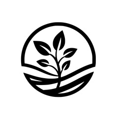Minimalist Plant Growth Logo: Black and White, Circle Composition