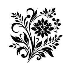 Elegant Floral Silhouette: Black and White Decorative Motif for Design