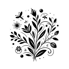 Floral Bouquet Silhouette: Elegant Black and White Design