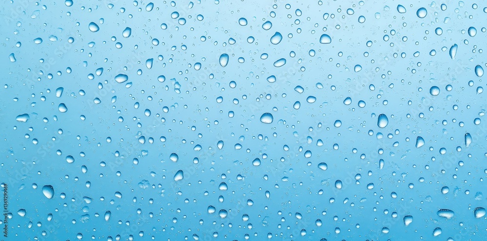 Poster a close-up of water droplets on a blue background, creating a refreshing and soothing visual effect.