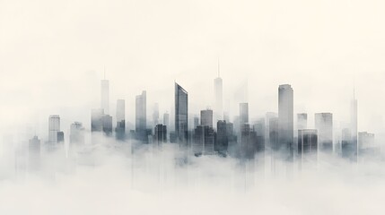 Fototapeta premium Modern City Skyline Emerging from Fog Dramatic Urban Landscape