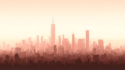 Obraz premium Serene Cityscape at Dawn Urban Skyline Panorama with Hazy Atmosphere