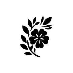 Minimalist Floral Silhouette: Black Flower and Leaves on White Background