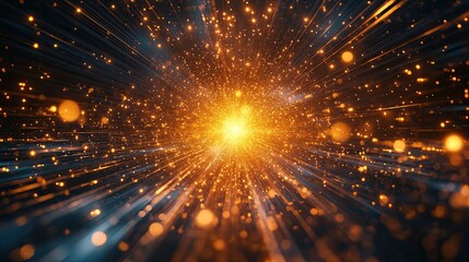 Naklejka premium Glowing Starburst Energy Beams Creating a Radiant Light Effect in a Dynamic Abstract Digital Background 