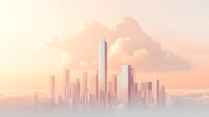Fototapeta premium Majestic Cityscape Above the Clouds at Sunrise A Dreamlike Urban Panorama