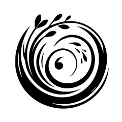 Black and White Swirl Design with Botanical Elements