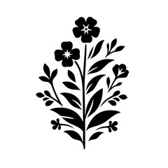 Elegant Black Floral Silhouette on White, Minimalist Design