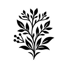 Elegant Black Floral Design, Simple Foliage, Minimalist Illustration