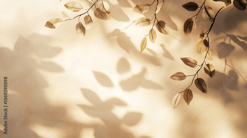 Poster soft light casting shadows of leaves on a wall creating a natural and calming background effect desi
