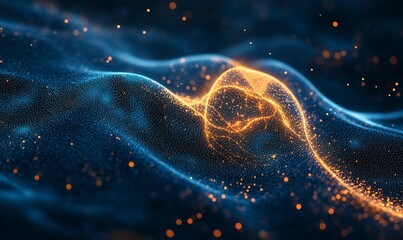 Abstract digital wave with glowing particles, dark background