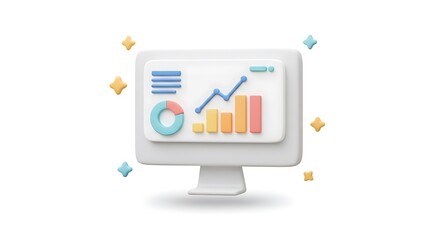Computer Screen Displaying Financial Charts and Graphs with Decorative Star Accents