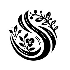 Elegant Floral Silhouette: Black and White Design Element