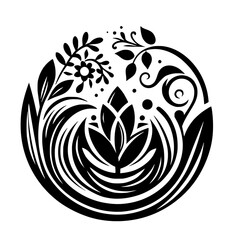 Black & White Floral Mandala: Botanical Illustration