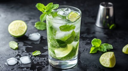 Fototapeta premium Refreshing Mojito Cocktail with Lime and Mint