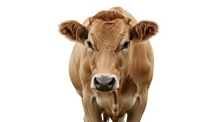 Close-up Portrait of a Brown Cow Staring Directly at the Viewer