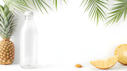 Blank transparent 16 oz plastic and glass pineapple juice bottle mockup