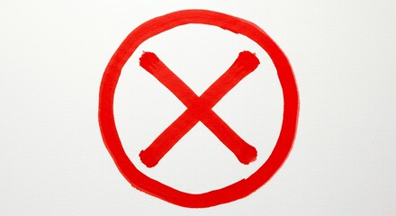 Obraz premium Hand-painted Red Cross Mark in Circle on White Background: A Symbol of Rejection, Cancellation, or Error