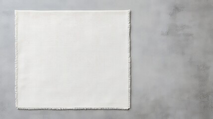 A simple, textured white cloth placed on a smooth gray surface, creating a minimalist aesthetic.