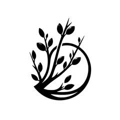 Elegant Willow Branch in Circle - Minimalist Black and White Logo © MatandSterre