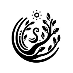 Monochromatic Eco-Friendly Logo: Tree, Sun, & 'S' in Circle