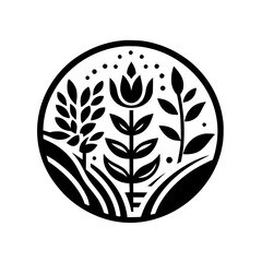 Minimalist Floral Emblem: Black & White Circle Logo Design