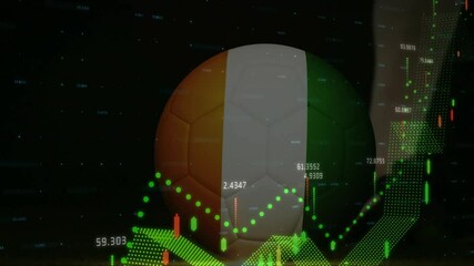 Animation of soccer ball with Irish flag colors over financial data in school - Powered by Adobe