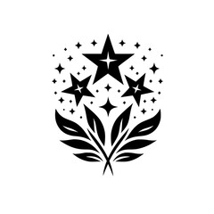 Celestial Bloom: Black & White Star & Leaf Logo Design © MatandSterre