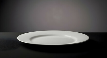 Empty White Plate On Dark Table