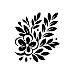 Fototapeta premium Floral Black and White Vector Illustration - Decorative Leaf and Flower Element