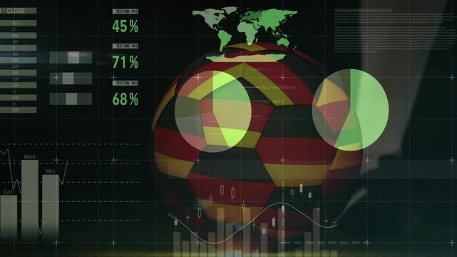 In school, animation of colorful soccer ball with global data analytics overlay - Powered by Adobe