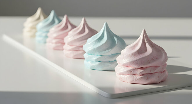 Colorful Pastel Colored Meringe On White Plate
