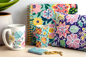 Zazzle's Unique Personalized Gift Ideas: Floral Mug, Stylish Notebook, Geometric Cushion, and Custom Keychain