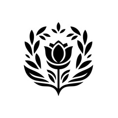 Elegant Black & White Floral Emblem: Modern Vector Design