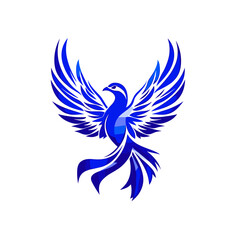 Fototapeta premium Elegant Blue Bird with Wings in Minimalist Style 