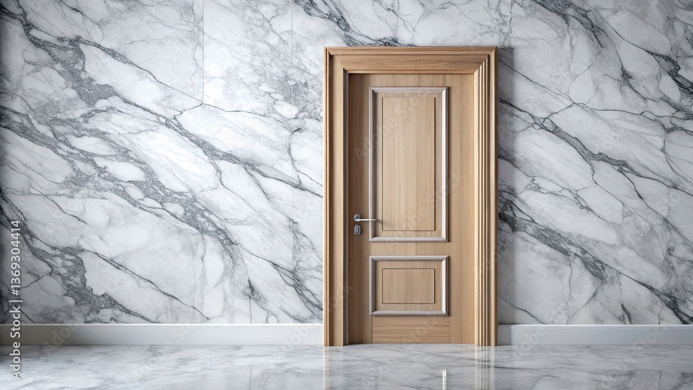 Poster top-down view of a stylish door on marble surface with fresh splash effect, perfect for branding and