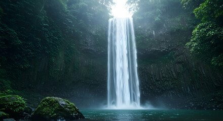 Majestic Waterfall In Lush Tropical Forest
