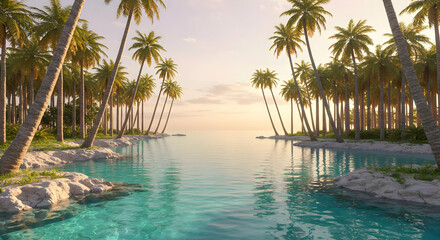 Obraz premium Pixel Art Tropical Beach Sunset