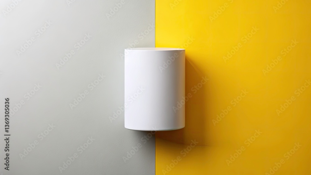 Poster vertical overview of a cylinder on white background with bold contrast and copy space for design ele
