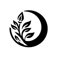 Minimalist Black & White Floral Logo, Crescent Moon, Nature Design