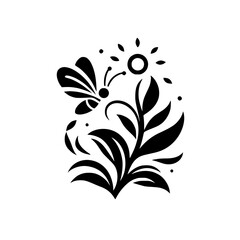 Black & White Floral Butterfly Silhouette Design, Simple & Elegant
