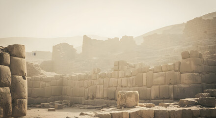 Ancient Stone Ruins In Desert Landscape