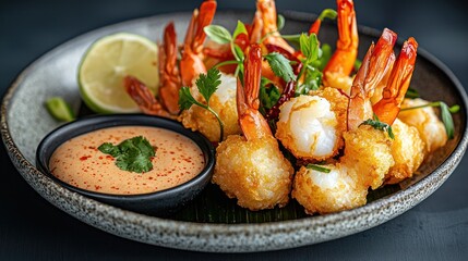 Crispy battered shrimp with sauce